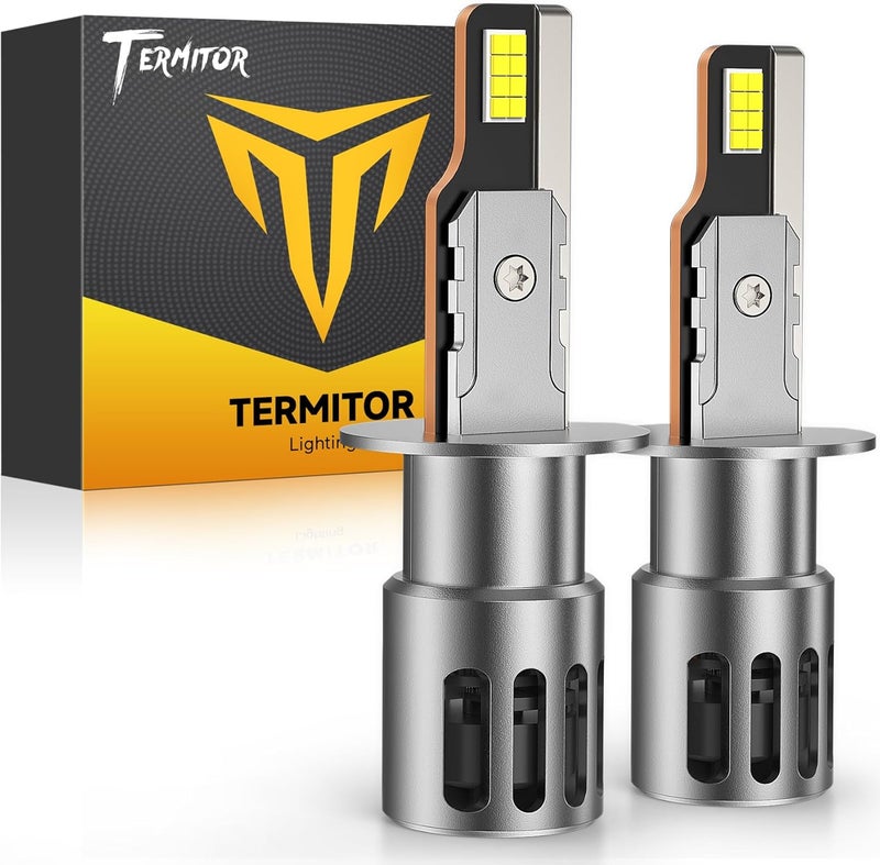 Termitor Upgraded H1 Bulbs, 60,000LM 12X Super Bright, 1:1 Mini Size 6500K Cool White IP68 Waterproof Automotive Replacement H1 H1LL Fog Lights, 3-Minute Plug and Play Installation, Pack of 2 - Image 1